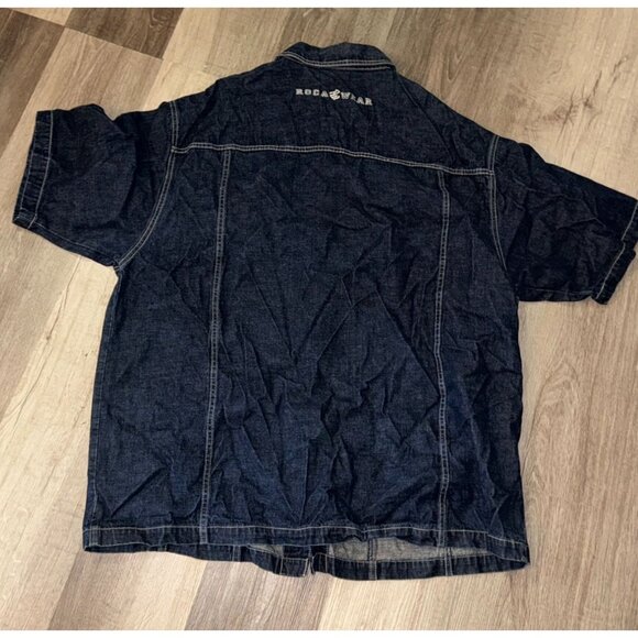Rocawear Denim Short Sleeve Shirt 2XL Dark Wash Button-Up - Picture 6 of 8
